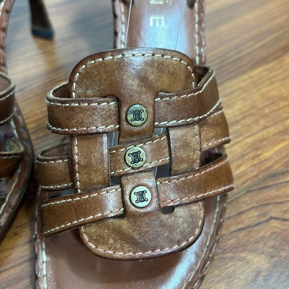 Celine Leather Sandals Woven Detail Brown Sz 38.5 B / US 8.5 B - Picture 4 of 12